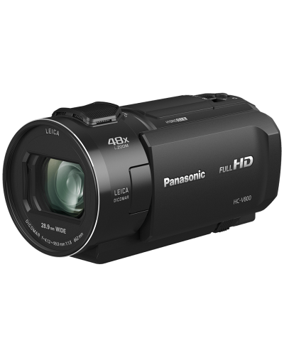 Panasonic Full HD Видеокамера HC-V800EE с отличным качеством изображения в условиях слабого освещения, поддержкой широкоугольного режима съемки 25 мм (запись 24p), оптическим 24-кратным масштабированием и объективом LEICA Dicomar