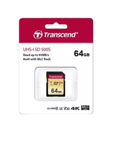 Карта пам'яті TRANSCEND SDXC 64GB Class 10 UHS-I U3 V30 R95/W60 MB/s (TS64GSDC500S)